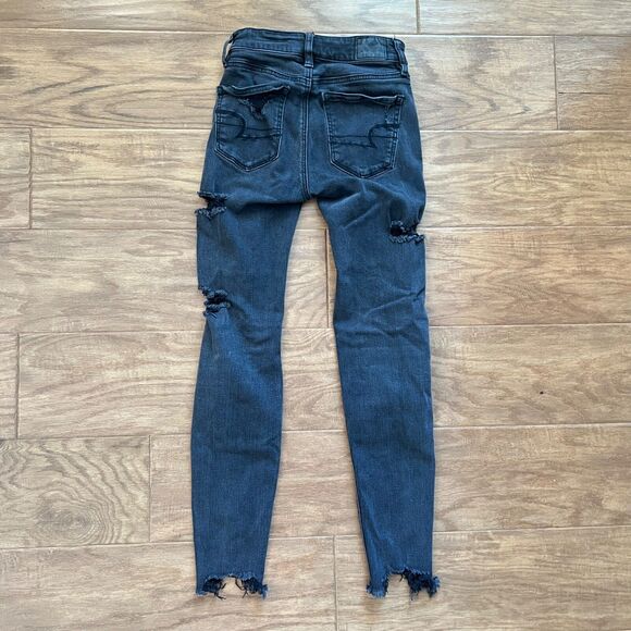 American Eagle Jeans Women's Size 00 Black Hi-Rise Jegging Skinny Distressed - Picture 2 of 10